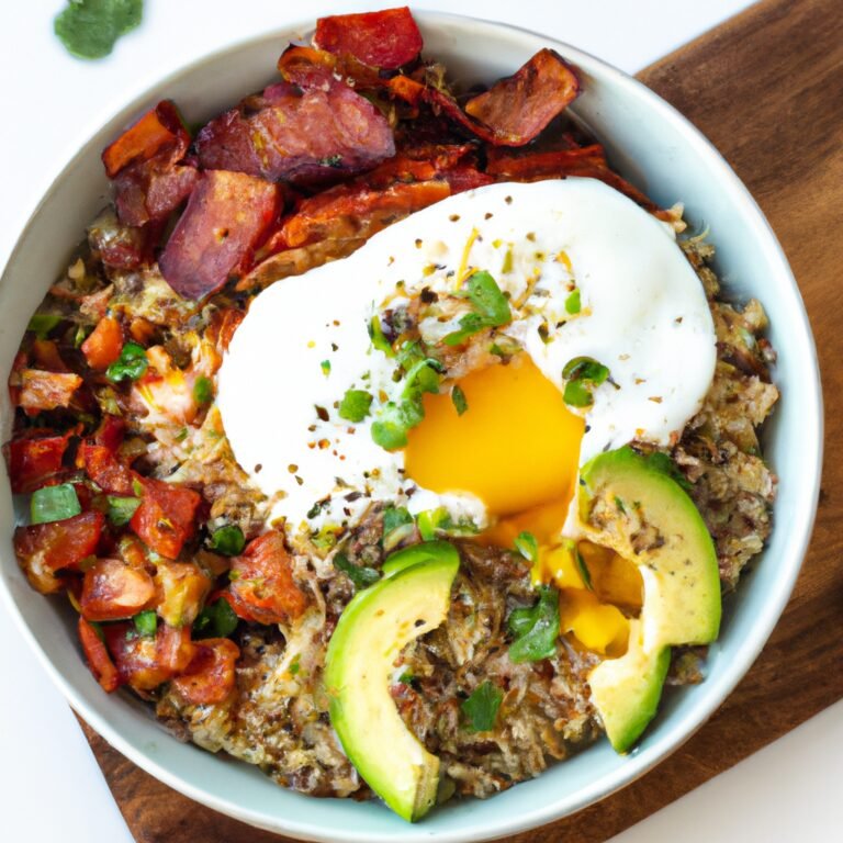 A recipe for a bowl of food with a fried egg on top.