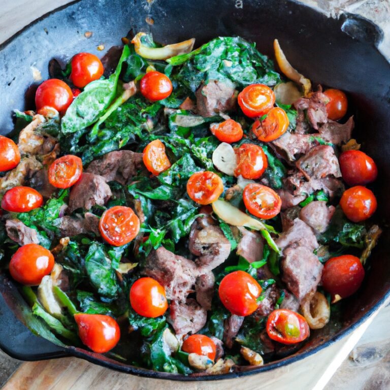 Recipe: A delicious skillet filled with perfectly cooked meat and an assortment of fresh vegetables, creating a flavorful and nutritious dish.