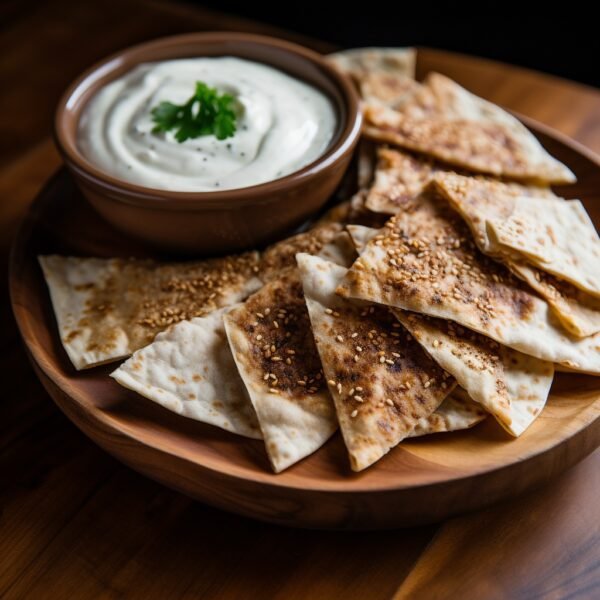 Mediterranean Pita Chips with Flavorful Yogurt Dipping Sauce