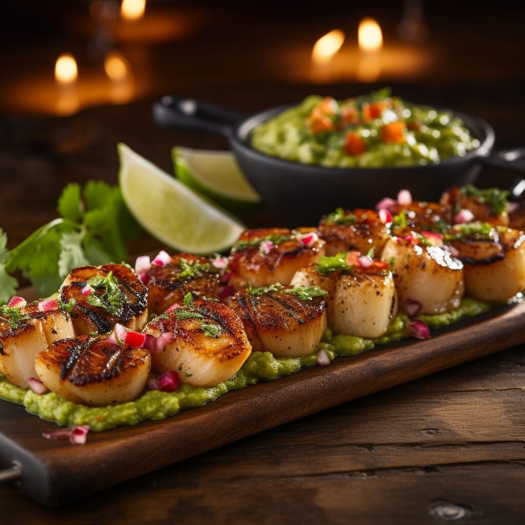 Grilled Scallops with Creamy Avocado Sauce