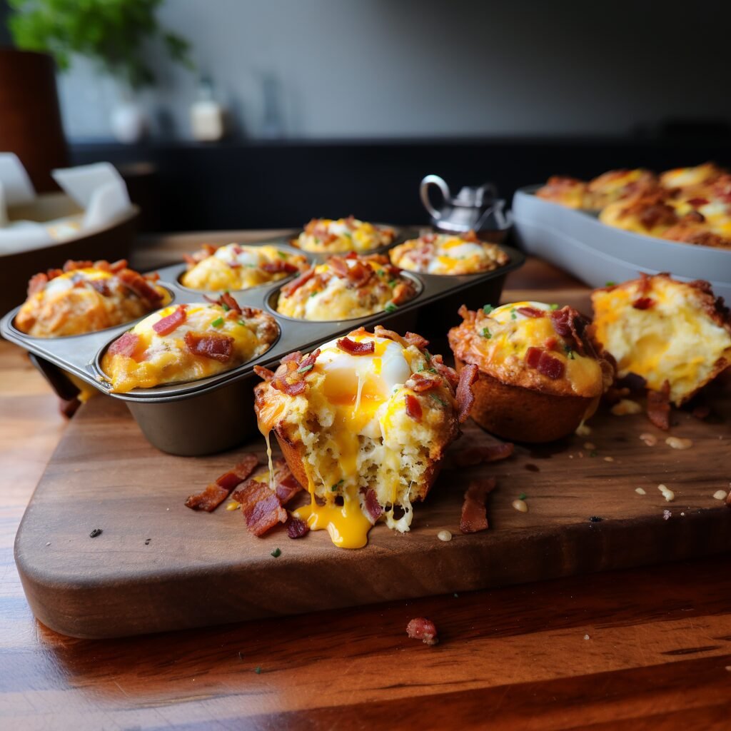 A tray of Mexican muffins on a wooden cutting board.