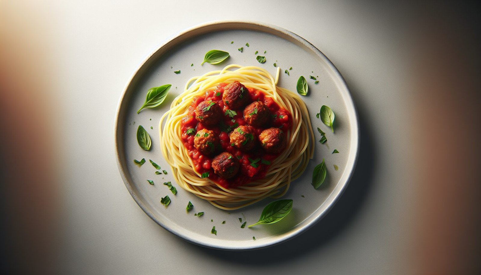 Spaghetti with meatballs on a plate.