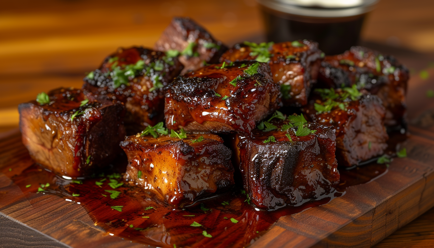 Bbq ribs on a wooden cutting board.