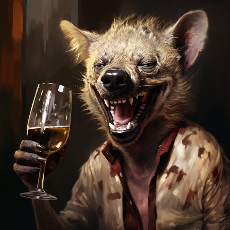 A hyena enjoying a glass of wine.